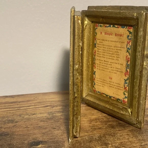 Antique Gold Gilt Florentine Wood Diptych Saint Francis Assisi A SIMPLE PRAYER - Picture 8 of 15